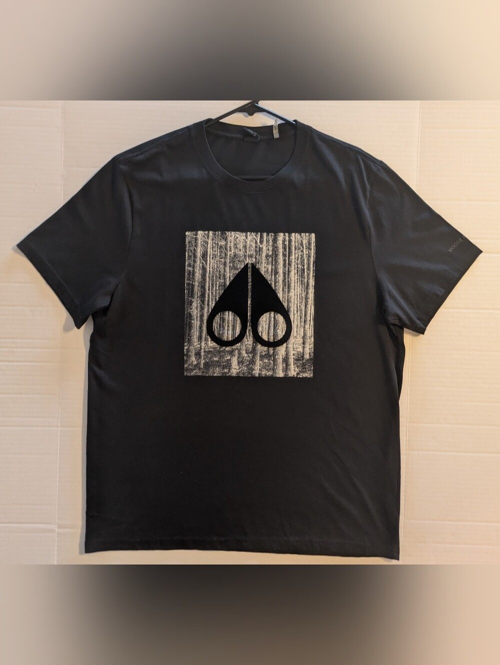 Moose Knuckles Black Short-Sleeve T-Shirt w/ Forest Square Graphic- L (NWOT)